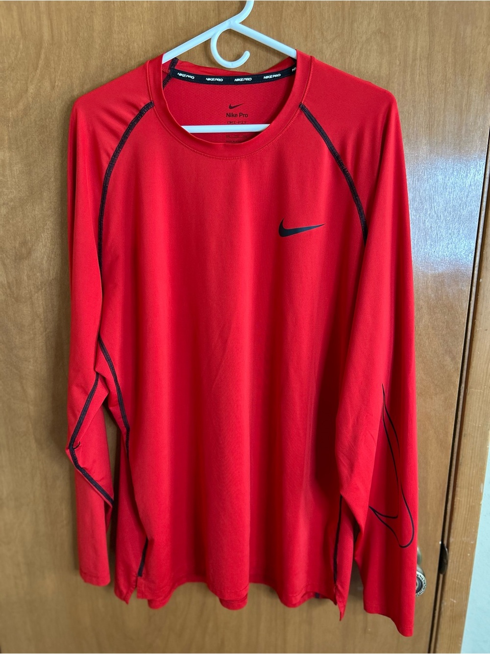 Nike Pro Dri-FIT Shirt Mens 2XL Red Long Sleeve Athletic Training Base Layer